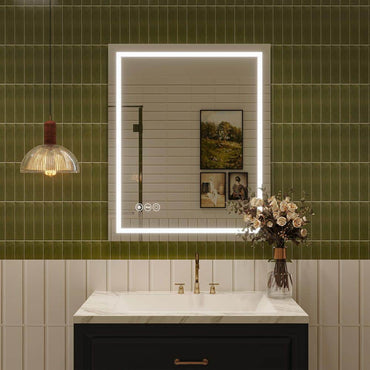 36 in W x 30 in H Rectangular Frameless Anti-Fog Wall-Mounted LED Light Bathroom Vanity Mirror in Silver
