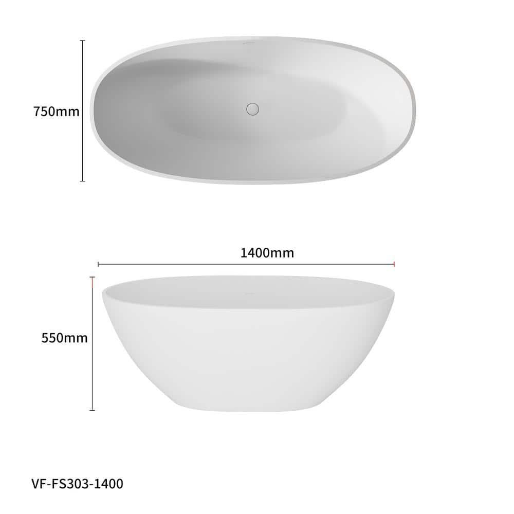 55 in x 30 in Stone Resin Flatbottom Solid Surface Non-Slip Freestanding Soaking Bathtub in White with Drain and Hose