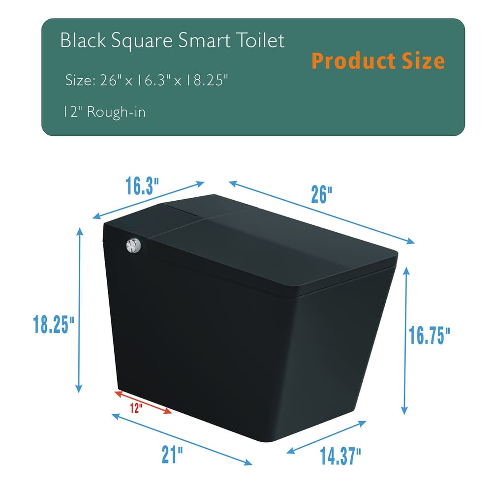 Square Smart Toilet with Built-in Tank for Modern Bathroom, Remote Control, Tankless Bidet Toilet with Foot Touching Lid Opening, Auto Flush, Heated Seat, LED Digital Display, User Memory, White/Black
