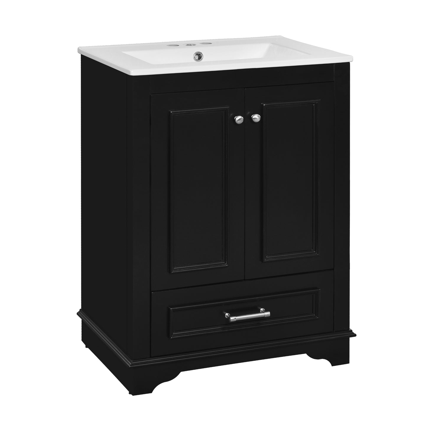 VanityFus 24.2-in Black Bathroom Vanity Single Sink Combo with Ceramic Top Undermount 2 Soft Close Doors 1 Drawer Adjustable Shelves