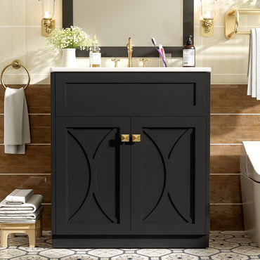 VanityFus 30-in Black Bathroom Vanity Single Sink Combo with Ceramic Top Undermount 2 Soft Close Doors
