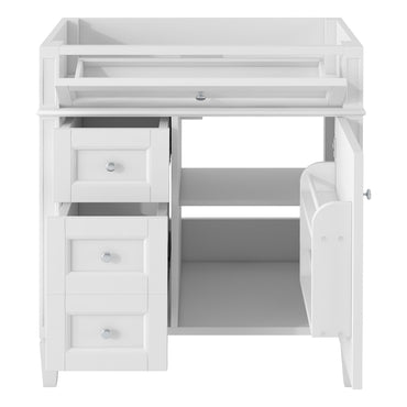 VanityFus 29.3-in White Bathroom Vanity Undermount without Top Base Cabinet with 2 Soft Close Doors 3 Drawers Adjustable Shelves