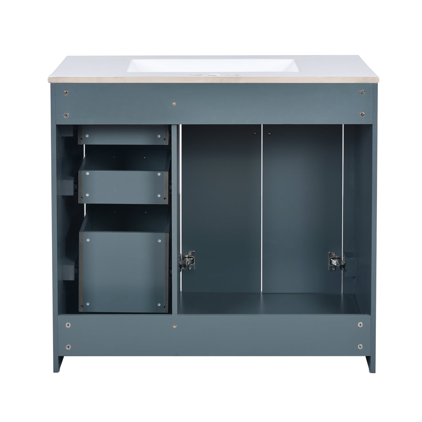 VanityFus 36-in Blue Bathroom Vanity Single Sink Combo with Ceramic Top Undermount 2 Soft Close Doors 3 Drawers