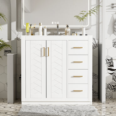 VanityFus 36-in White Bathroom Vanity Single Sink Combo with Ceramic Top Undermount 2 Soft Close Doors 3 Drawers