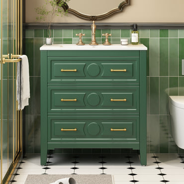 VanityFus 30-in Green Bathroom Vanity Single Sink Combo with Ceramic Top Undermount 3 Drawers