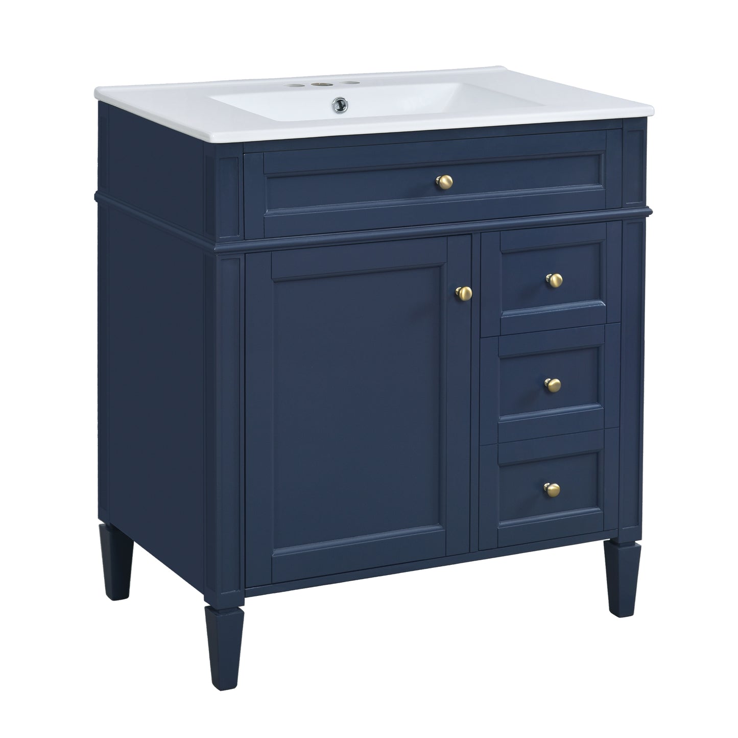 VanityFus 30-in Blue Bathroom Vanity Single Sink Combo with Ceramic Top Undermount 1 Soft Close Door 3 Drawers Adjustable Shelves