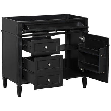 VanityFus 36-in Black Bathroom Vanity Undermount 1 Soft Close Door 3 Drawers without Top Base Cabinet Adjustable Shelves
