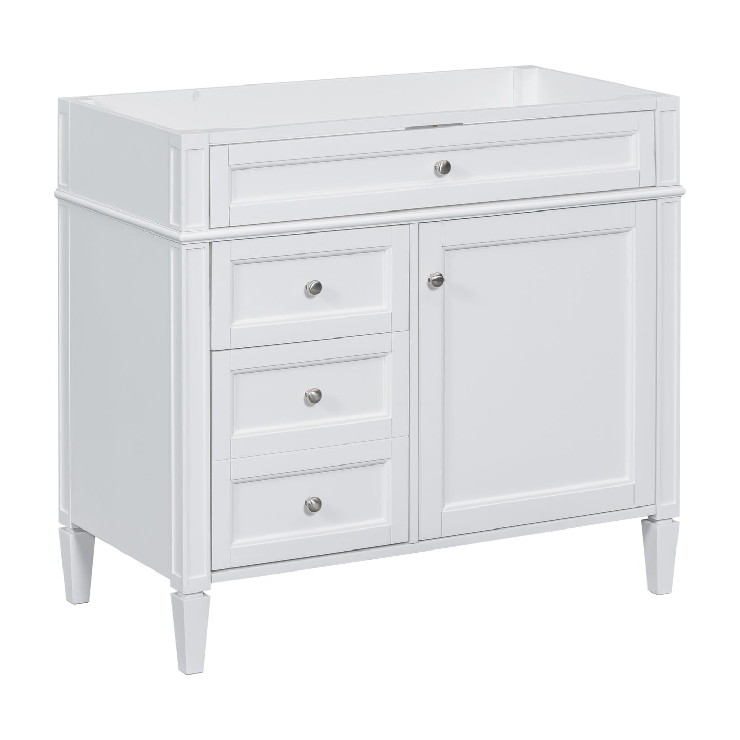 VanityFus 36-in White Bathroom Vanity Undermount 1 Soft Close Door 3 Drawers without Top Adjustable Shelves