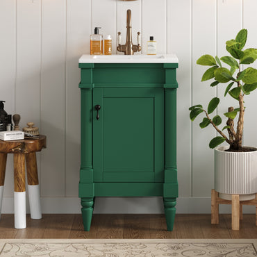 VanityFus 18-in Green Bathroom Vanity Single Sink Combo with Ceramic Top Undermount 1 Soft Close Door Adjustable Shelves