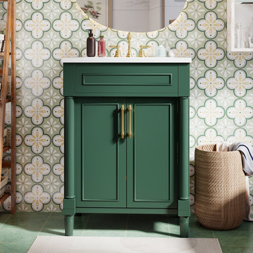 VanityFus 24-in Green Bathroom Vanity Undermount Single Sink Combo with Ceramic Top 2 Doors Adjustable Shelves