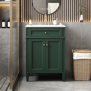 VanityFus 24-in Green Bathroom Vanity Undermount Single Sink Combo with 2 Soft Close with Ceramic Tops 1 Drawer Adjustable Shelves