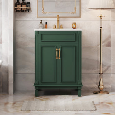 VanityFus 24-in Green Bathroom Vanity Undermount Single Sink Combo with 2 Soft Close with Ceramic Tops Adjustable Shelves