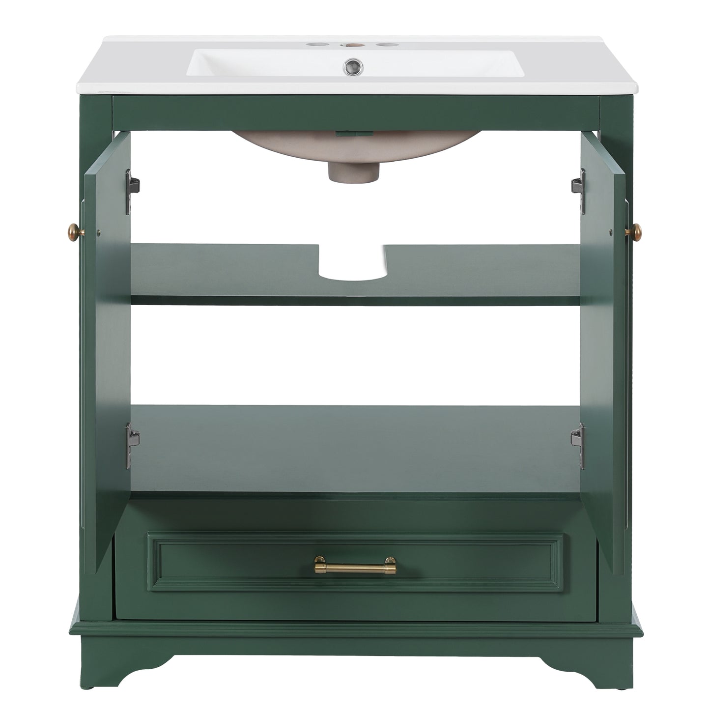 VanityFus 30.5-in Green Single Sink Bathroom Vanity with Ceramic Top Undermount 2 Soft-Closing Doors 1 Drawer Adjustable Shelves
