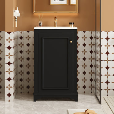 VanityFus 20.1-in Black Bathroom Vanity Undermount Single Sink Combo with 1 Soft Close with Ceramic Top Adjustable Shelves