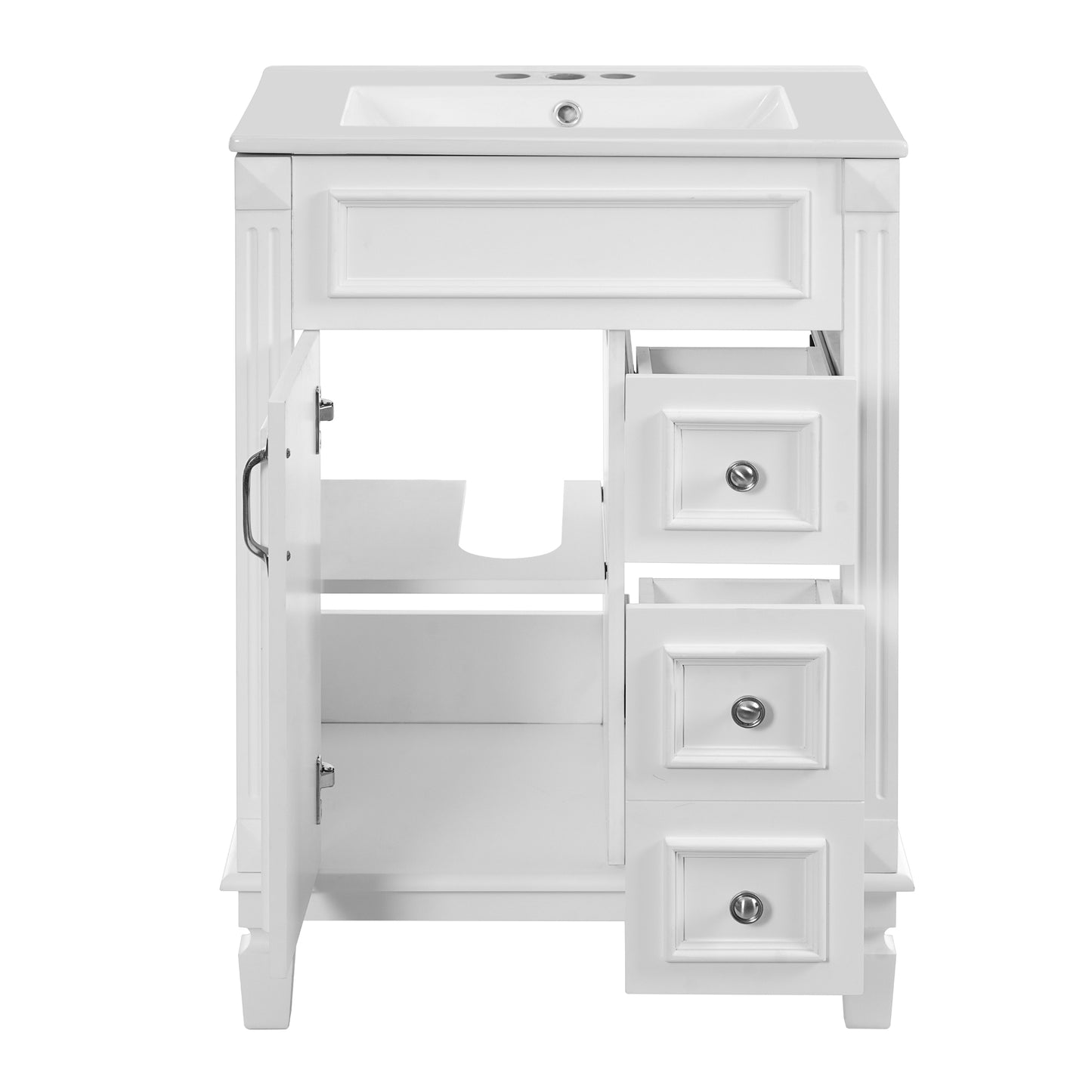 VanityFus 24-in White Bathroom Vanity Undermount Single Sink Combo with Ceramic Top 1 Soft Close Door 2 Drawers Adjustable Shelves