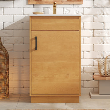 VanityFus 20.3-in Natural Wood Single Sink Bathroom Vanity with Ceramic Top Undermount 1 Soft-Closing Door Adjustable Shelves