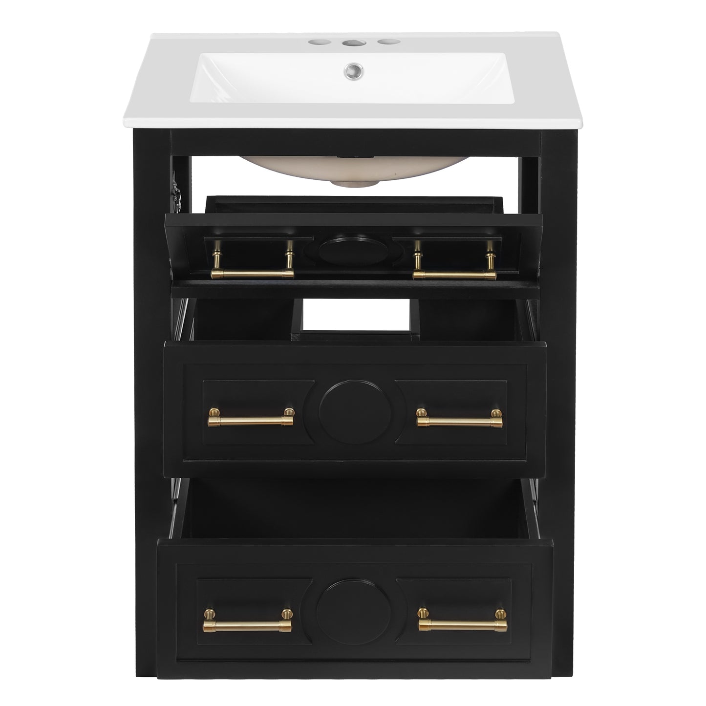 VanityFus 24-in Black Single Sink Bathroom Vanity with Ceramic Top Undermount