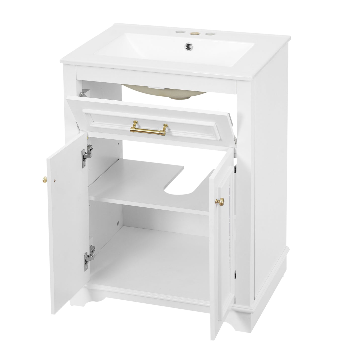 VanityFus 24-in White Single Sink Bathroom Vanity with Ceramic Top Undermount 2 Soft-Closing Doors 1 Drawer Adjustable Shelves