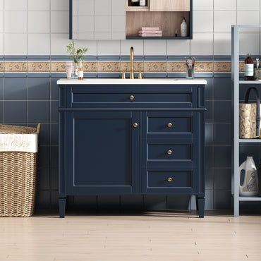 VanityFus 36-in Blue Bathroom Vanity Single Sink Combo with Resin Top Undermount 1 Soft Close Door 3 Drawers