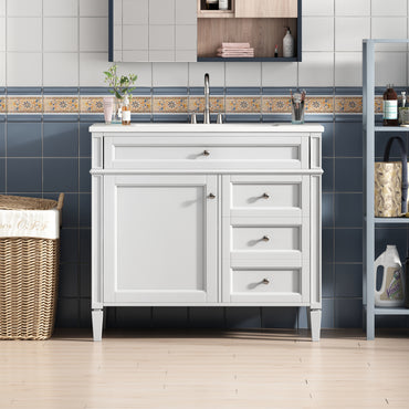VanityFus 36-in White Bathroom Vanity Single Sink Combo with Resin Top Undermount 1 Soft Close Door 3 Drawers