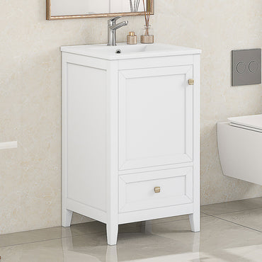 VanityFus 20-in White Bathroom Vanity Single Sink Combo Ceramic Top 1 door 1 drawer Undermount