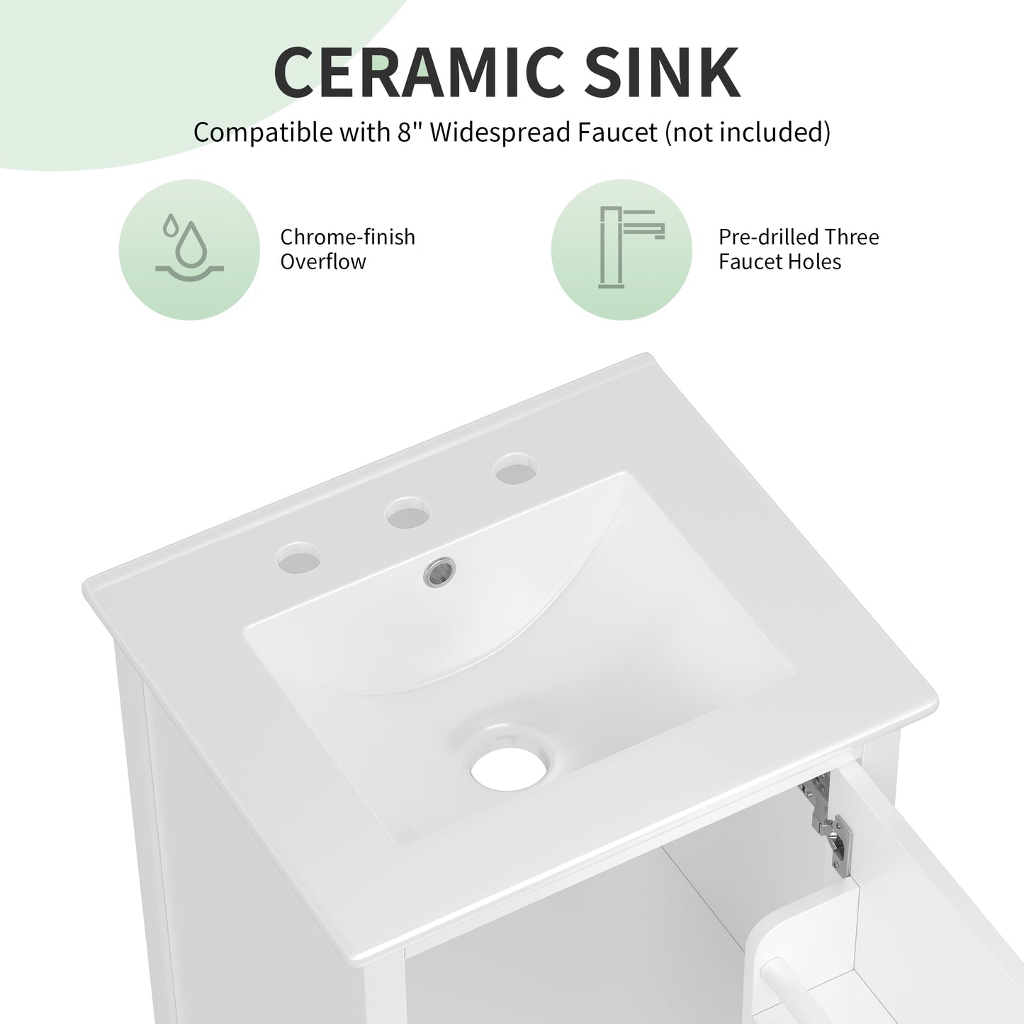 VanityFus 20-in White Bathroom Vanity Single Sink Combo Ceramic Top 1 Soft Close Door 1 drawer Undermount