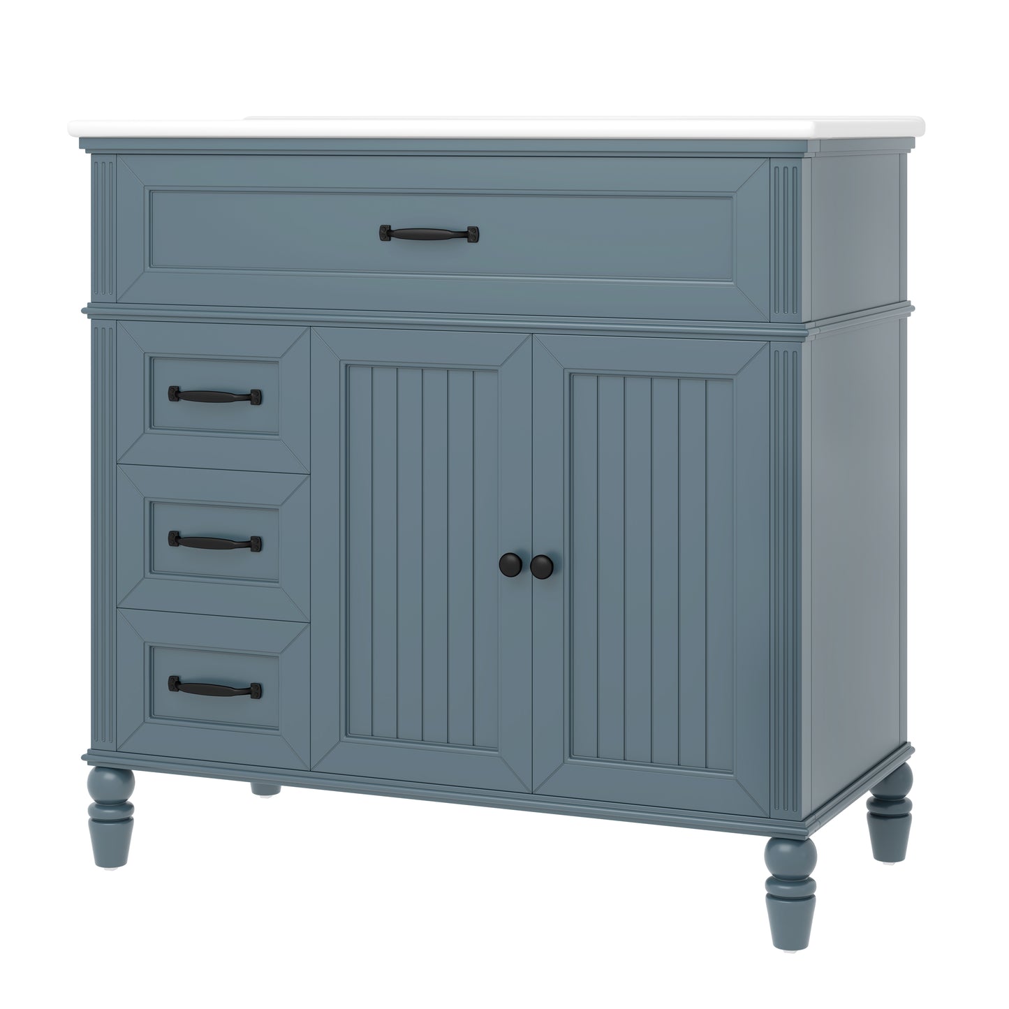 VanityFus 36-in Blue Bathroom Vanity Single Sink Combo Ceramic Top 2 doors 2 drawers Undermount