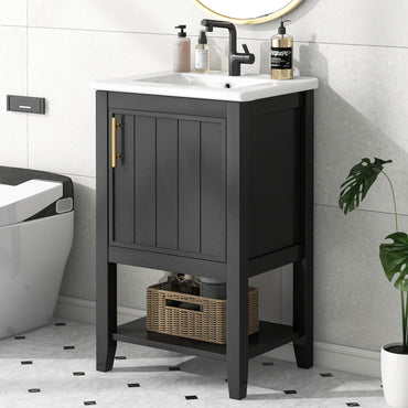 VanityFus 20-in Black Bathroom Vanity Single Sink Combo Ceramic Top 1 Soft Close Door Undermount