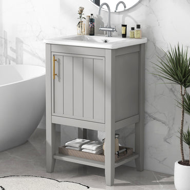VanityFus 20-in Gray Bathroom Vanity Single Sink Combo Ceramic Top 1 Soft Close Door Undermount