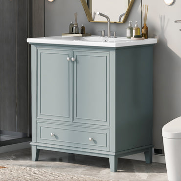 VanityFus 28.6-in Green Bathroom Vanity Single Sink Combo Undermount with Ceramic Top 2 doors 1 drawer