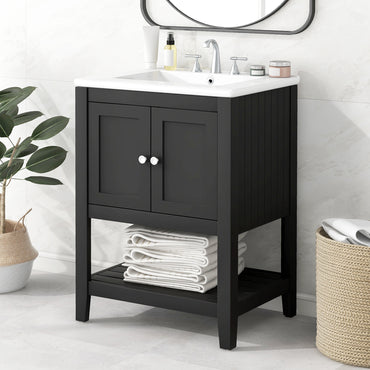 VanityFus 24-in Black Bathroom Vanity Single Sink Combo Ceramic Top 1 door Undermount