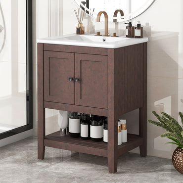 VanityFus 24-in Brown Bathroom Vanity Single Sink Combo Ceramic Top 1 door Undermount