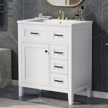VanityFus 18.6-in White Bathroom Vanity Single Sink Combo Undermount with Ceramic Top 1 door 3 drawers