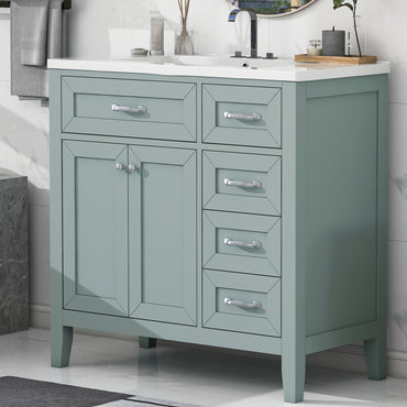 VanityFus 28.6-in Green Bathroom Vanity Single Sink Combo Undermount with Ceramic Top 2 doors 3 drawers