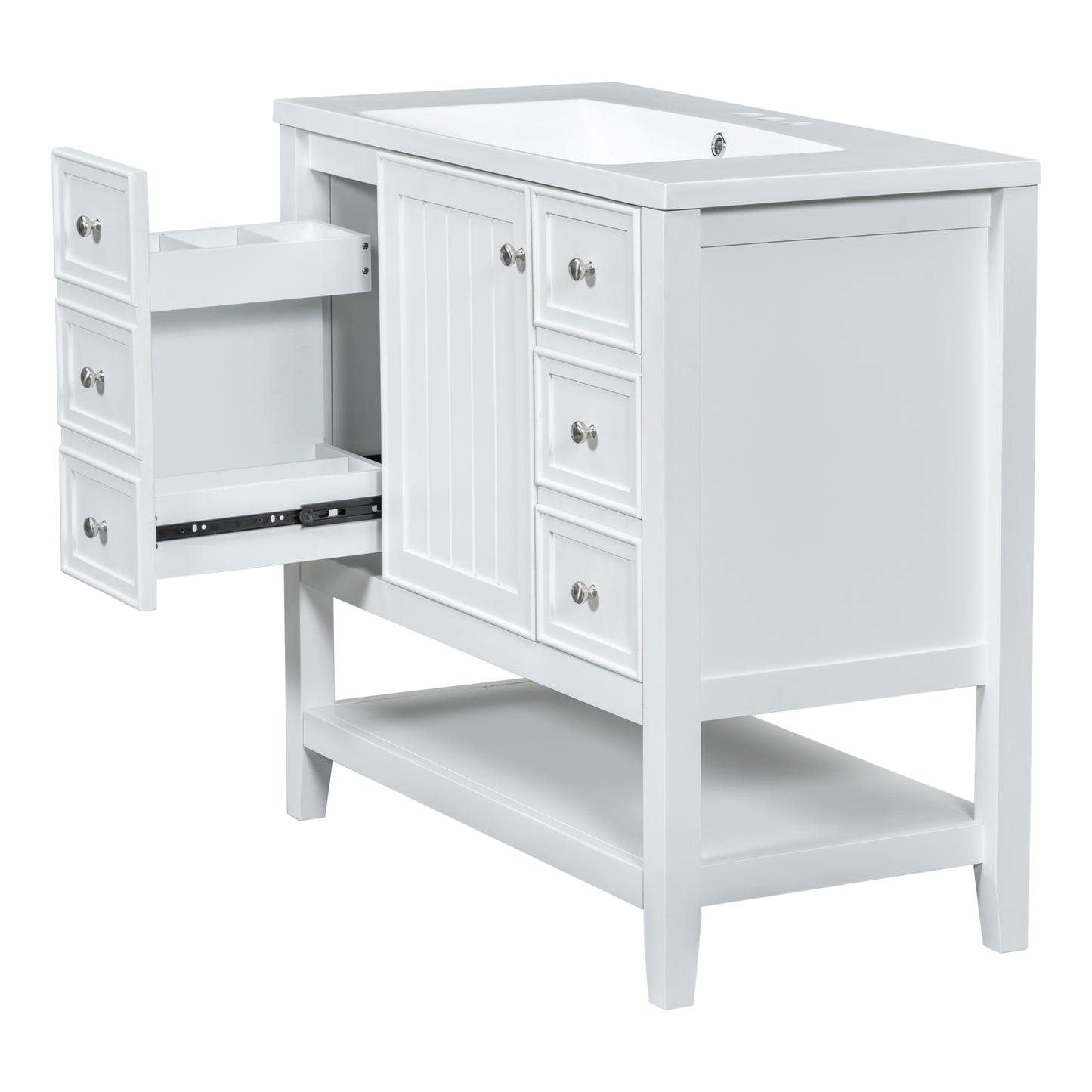 VanityFus 18.6-in White Bathroom Vanity Single Sink Combo Undermount with Ceramic Top 1 door 3 drawers Adjustable Shelves