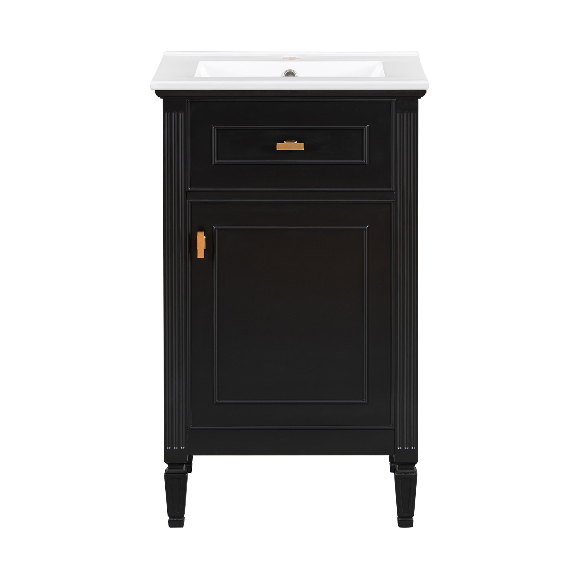 VanityFus 20-in Bathroom Vanity Black Single Sink Combo with Ceramic Top 1 Soft Close Door 1 Drawer Adjustable Shelves