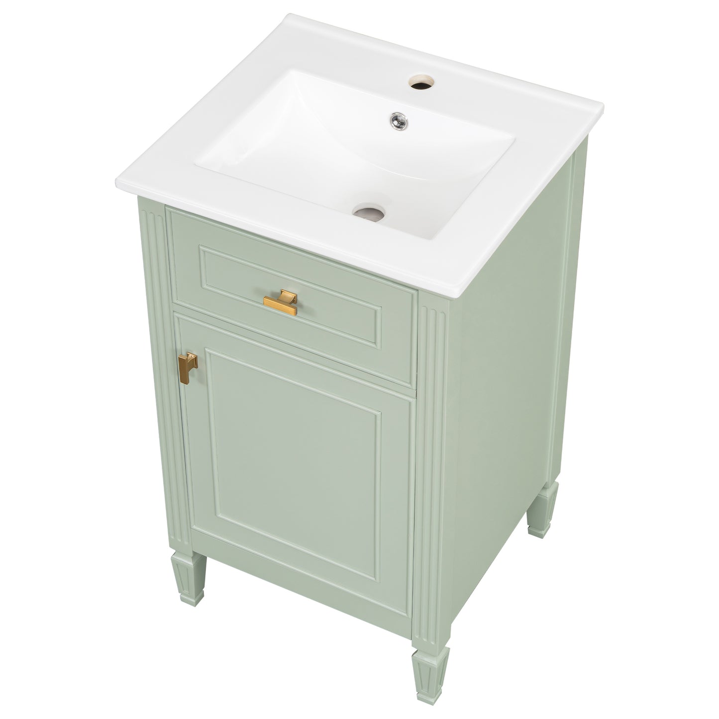 VanityFus 20-in Bathroom Vanity Green Single Sink Combo with Ceramic Top 1 Soft Close Door 1 Drawer Adjustable Shelves