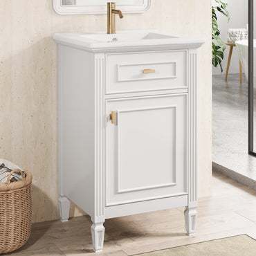 VanityFus 20-in Bathroom Vanity White Single Sink Combo with Ceramic Top 1 Soft Close Door 1 Drawer Adjustable Shelves