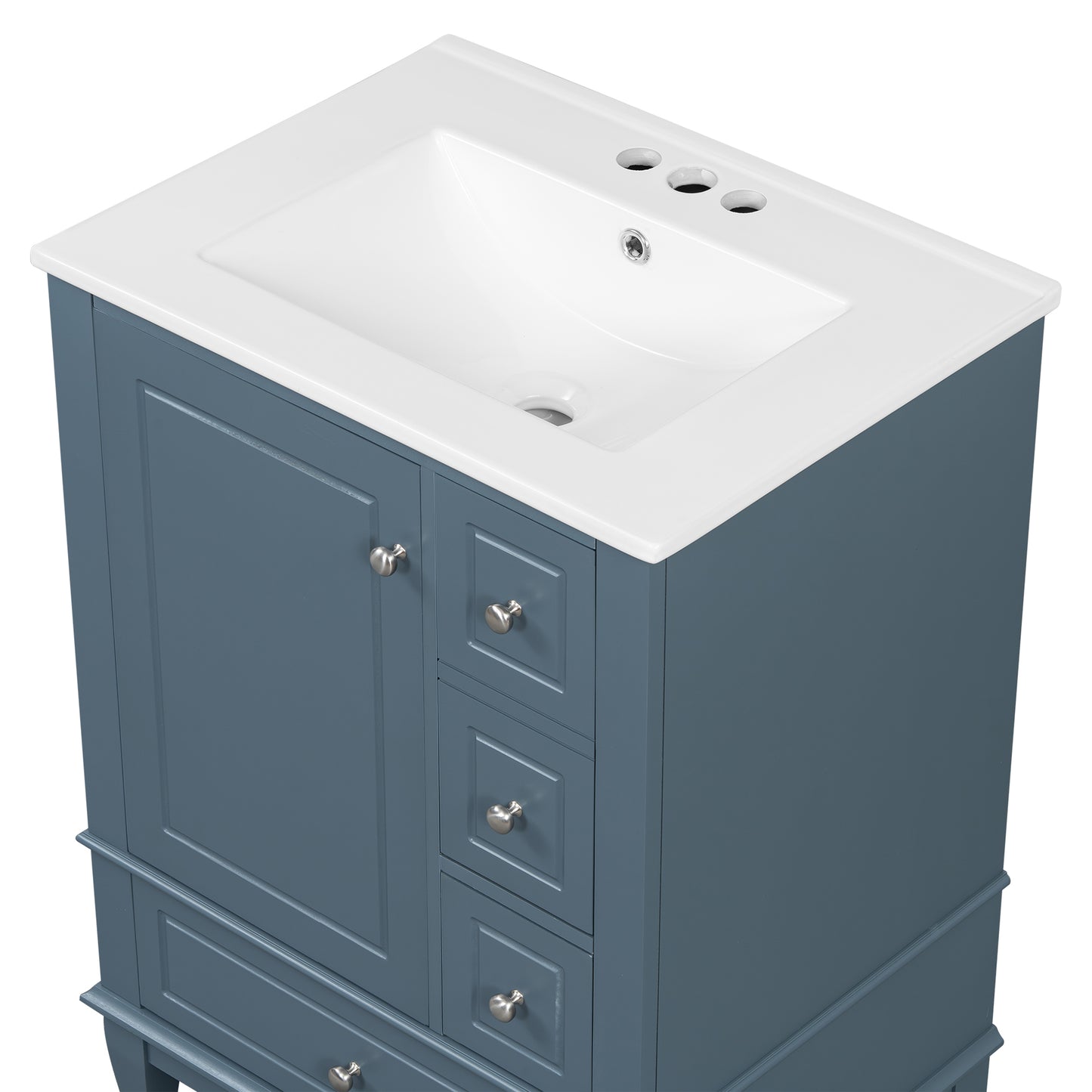 VanityFus 24-in Blue Grey Bathroom Vanity Single Sink Combo Ceramic Top 1 Soft Close Door 3 drawers Undermount
