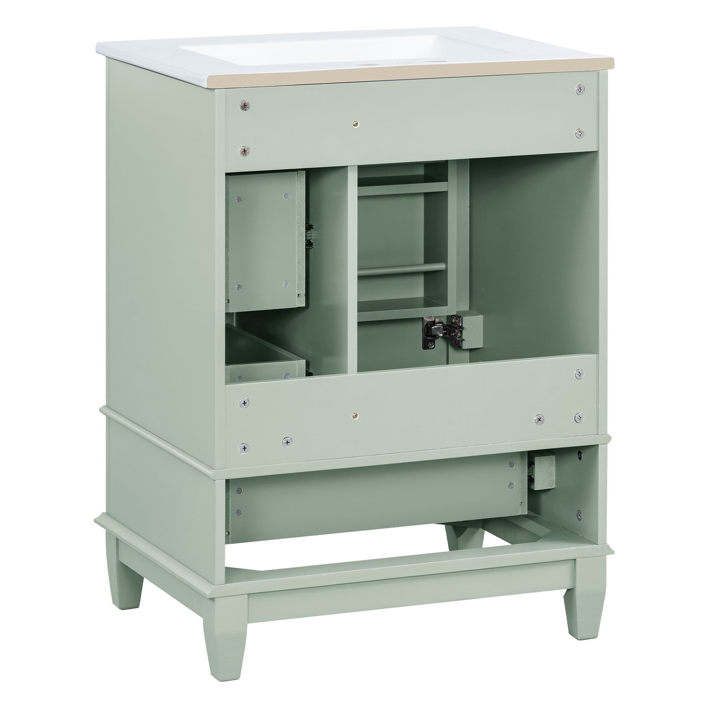 VanityFus 24-in Bathroom Vanity Green Single Sink Combo with Ceramic Top 1 Soft Close Door 3 Drawers