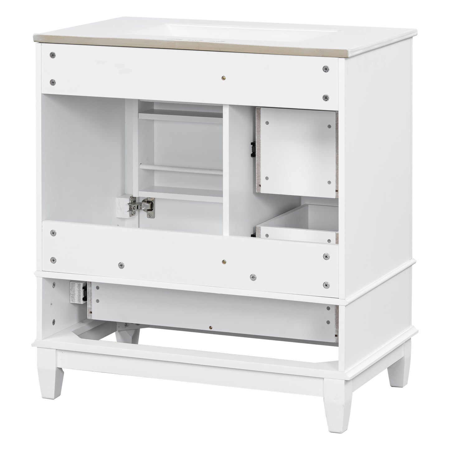 VanityFus 30-in White Bathroom Vanity Single Sink Combo Ceramic Top 1 Soft Close Door 3 drawers Undermount
