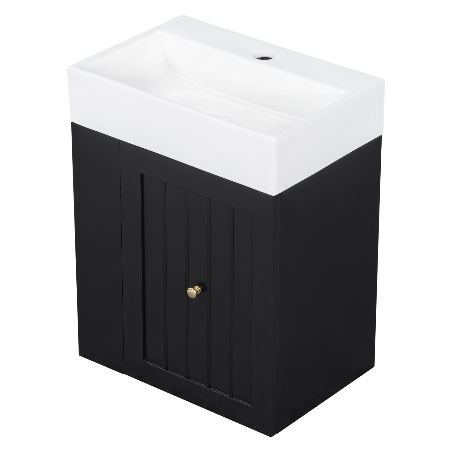 VanityFus 20-in Black Bathroom Vanity Single Sink Combo Ceramic Top 1 drawer Wall-mounted Adjustable Shelves