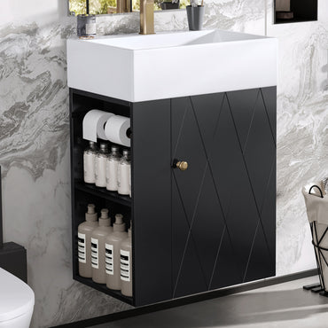 VanityFus 20-in Black Bathroom Vanity Single Sink Combo Ceramic Top 1 Soft Close Door Wall-mounted Adjustable Shelves