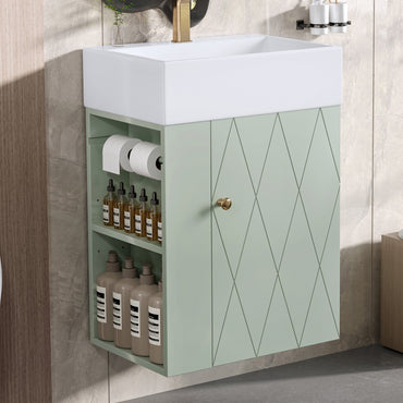 VanityFus 20-in Green Bathroom Vanity Single Sink Combo Ceramic Top 1 Soft Close Door Wall-mounted Adjustable Shelves