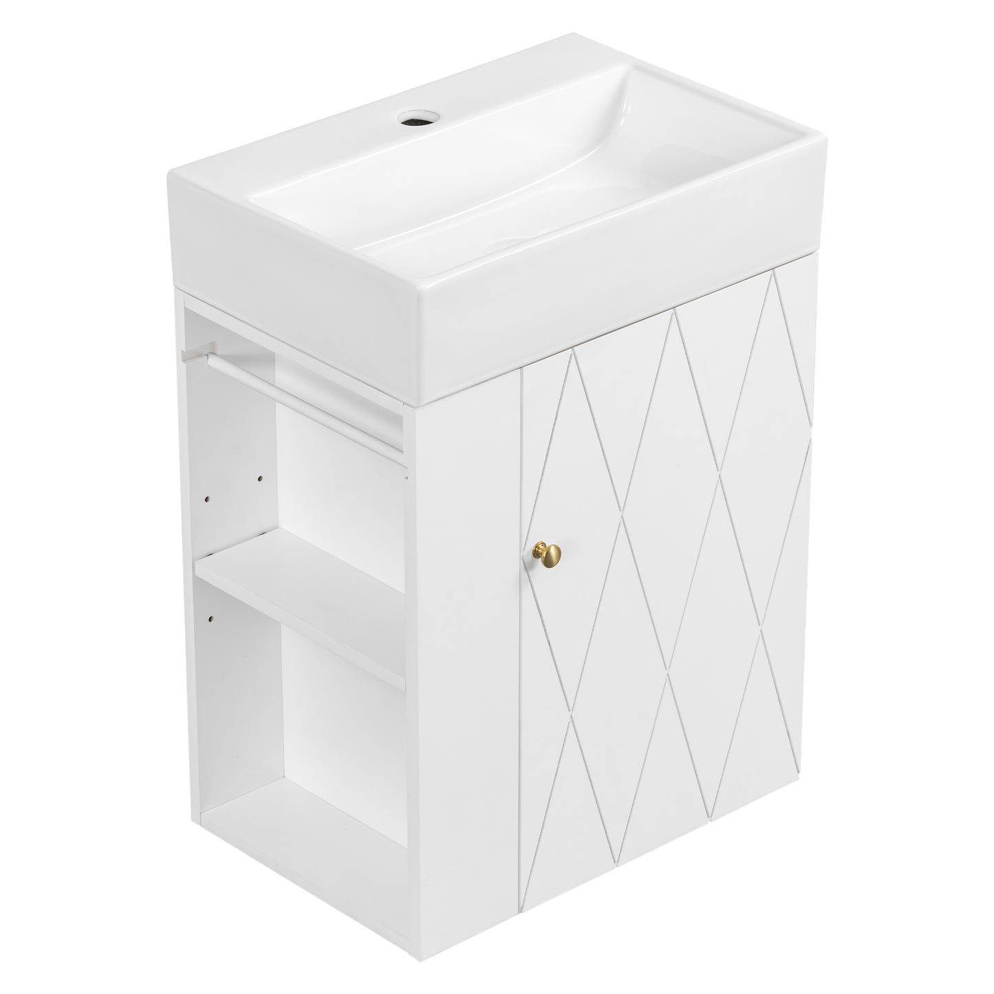 VanityFus 20-in White Bathroom Vanity Single Sink Combo Ceramic Top 1 Soft Close Door Wall-mounted Adjustable Shelves