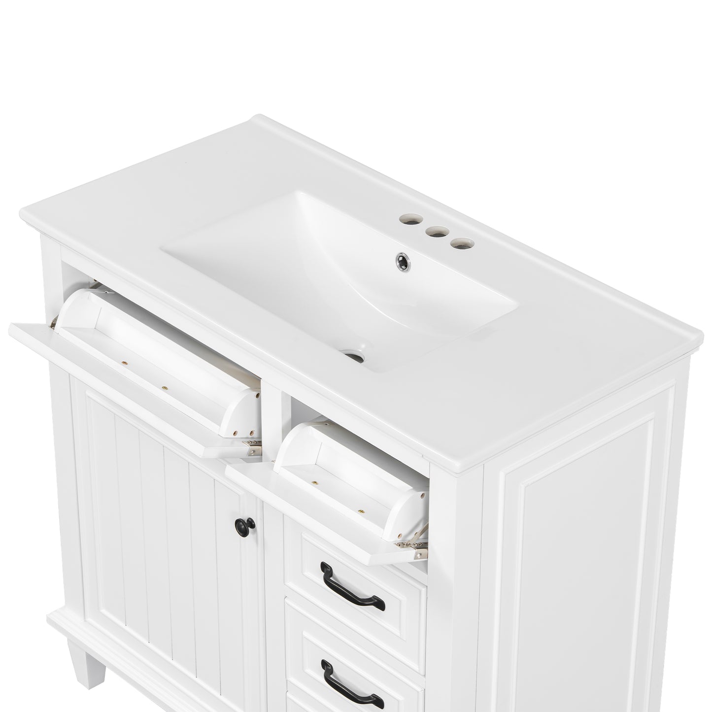 VanityFus 36-in Bathroom Vanity White Single Sink Combo with Ceramic Top 1 Soft Close Door 4 Drawers Adjustable Shelves