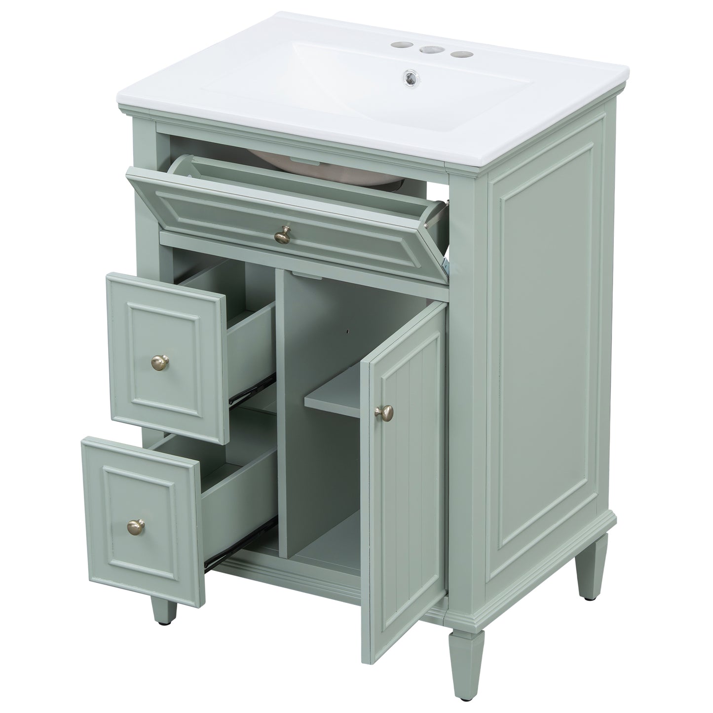 VanityFus 24-in Bathroom Vanity Green Single Sink Combo with Ceramic Top 1 Door 3 Drawers Adjustable Shelves