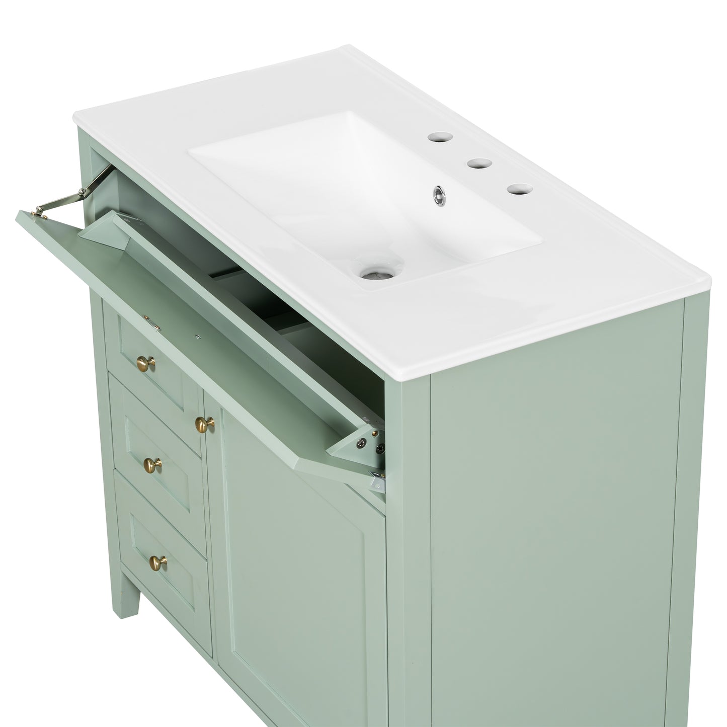 VanityFus 36-in Green Bathroom Vanity Single Sink Combo Ceramic Top 1 door 4 drawers Undermount Adjustable Shelves