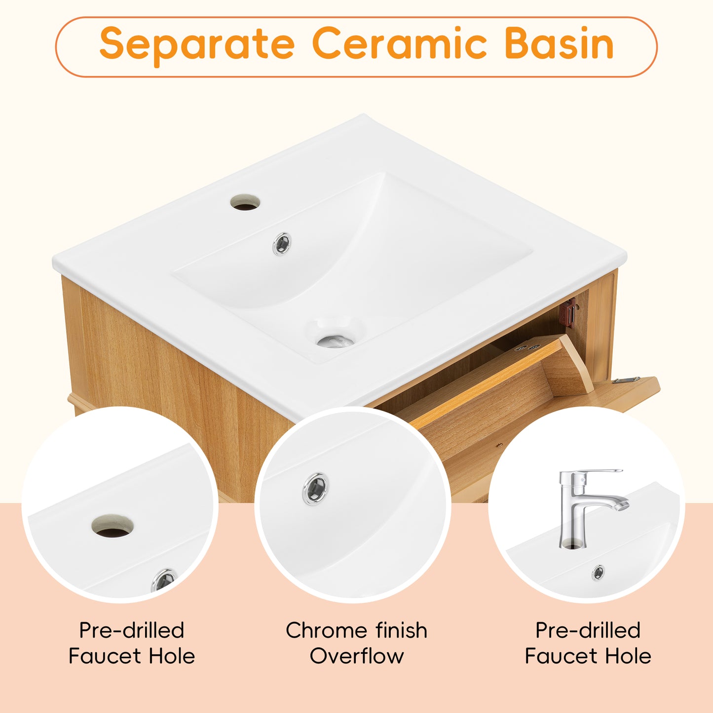 VanityFus 20-in Wood Bathroom Vanity Single Sink Combo Ceramic Top 1 Soft Close Door 1 drawer Undermount Adjustable Shelves