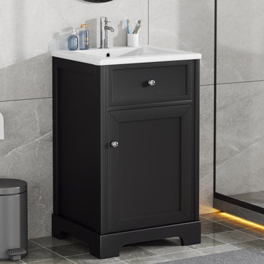VanityFus 20-in Bathroom Vanity Black Single Sink Combo with Ceramic Top 1 Soft Close Door Adjustable Shelves
